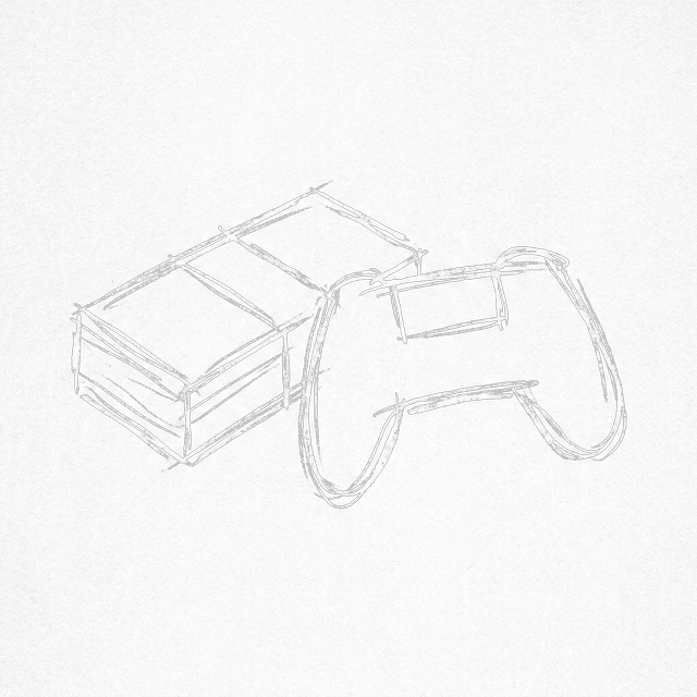 Digital sketch of a stack of cash next to a video game controller for local trade-ins